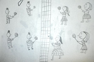 illustration du nombre 8 avec un dessin représantant 8 tennismen