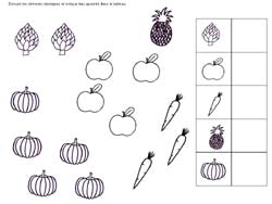 fiche de mathématiques pour entourer des aliments et en indiquer le nombre