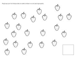 fiche de mathématiques pour regrouper des fraises par 6