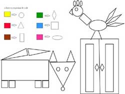 fiche de math avec codage couleurs et formes