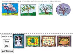 exercice sur les saisons ou ils faut associer une étiquette et une image