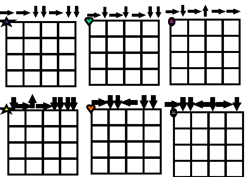 fiche pour se déplacer en suivant des flèches indiquant des directions