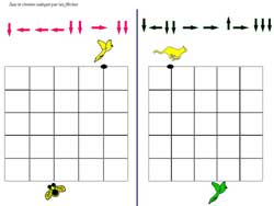 fiche pour suivre un chemin fléché sur un quadrillage avec des animaux