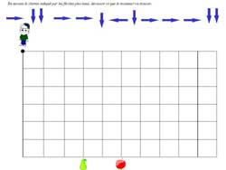 fiche pour suivre un chemin fléché sur un quadrillage avec un garçon