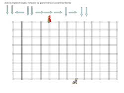 fiche pour suivre un chemin fléché sur un quadrillage avec le petit chaperon rouge