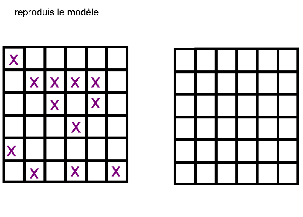 fiche pour placer des croix à la même place que sur le modèle dans un tableau de 36 cases