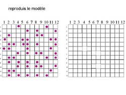 fiche pour placer des ronds à la même place que sur le modèle dans un tableau de 144 cases