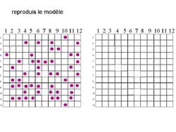 fiche pour placer des ronds à la même place que sur le modèle dans un tableau de 144 cases