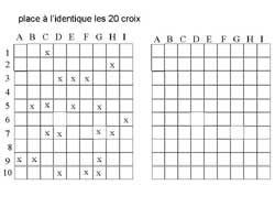 fiche pour placer des croix à la même place que sur le modèle en s'aidant de l'abscisse et l'ordonnée dans un tableau de 100 cases