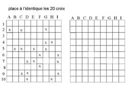 fiche pour placer des croix à la même place que sur le modèle en s'aidant de l'abscisse et l'ordonnée dans un tableau de 100 cases