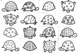 images pour tableau à double entrée avec tortues et décorations de 16 cases