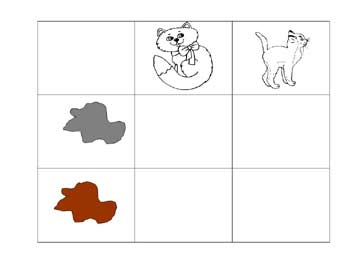 tableau à double entrée avec des animaux et des couleurs