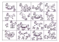 images pour tableau à double entrée avec poules et poussins de 16 cases