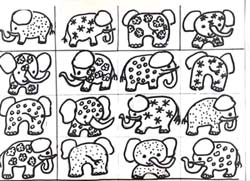 images pour tableau à double entrée avec éléphants et décorations de 16 cases