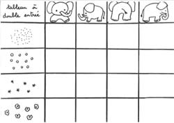 tableau à double entrée avec éléphants et décorations de 16 cases