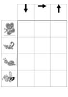 tableau à double entrée avecanimaux et directions de 16 cases